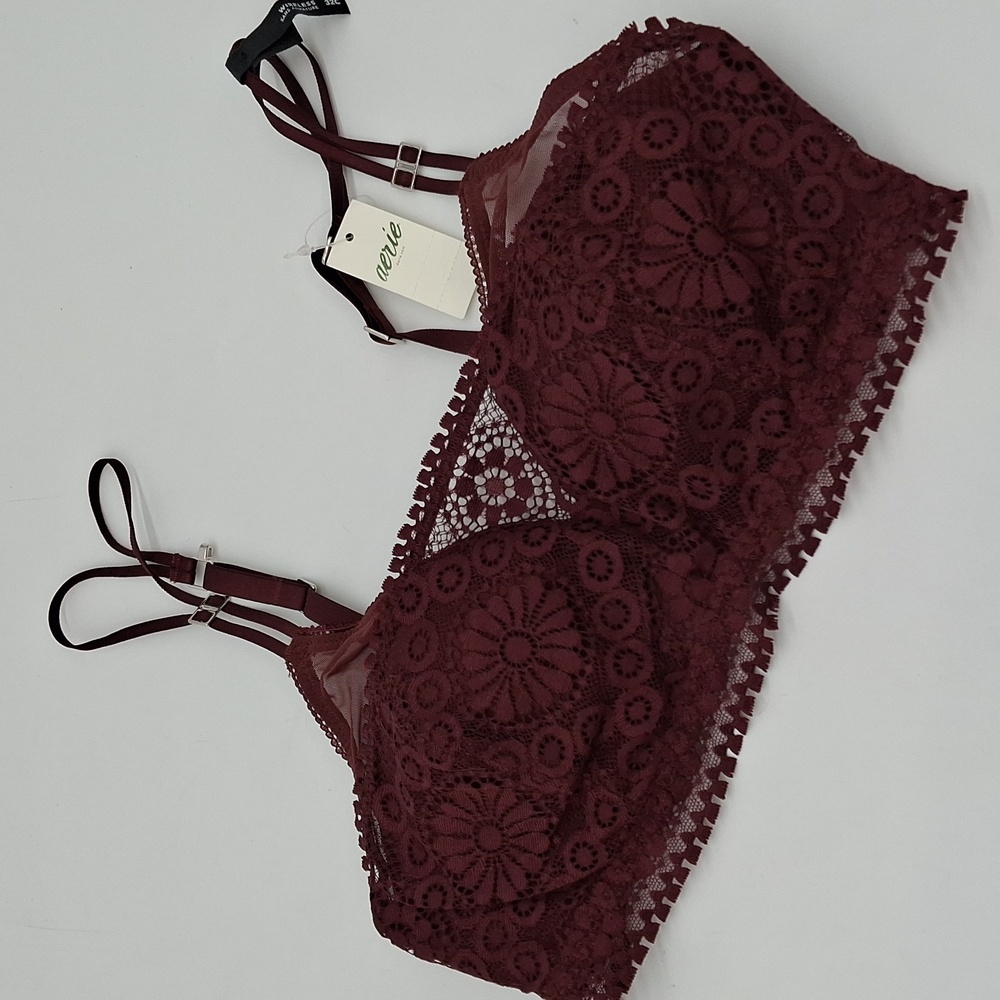 Aerie Real Power Wireless Push-Up Joy Lace Bra Royal Berry 32C